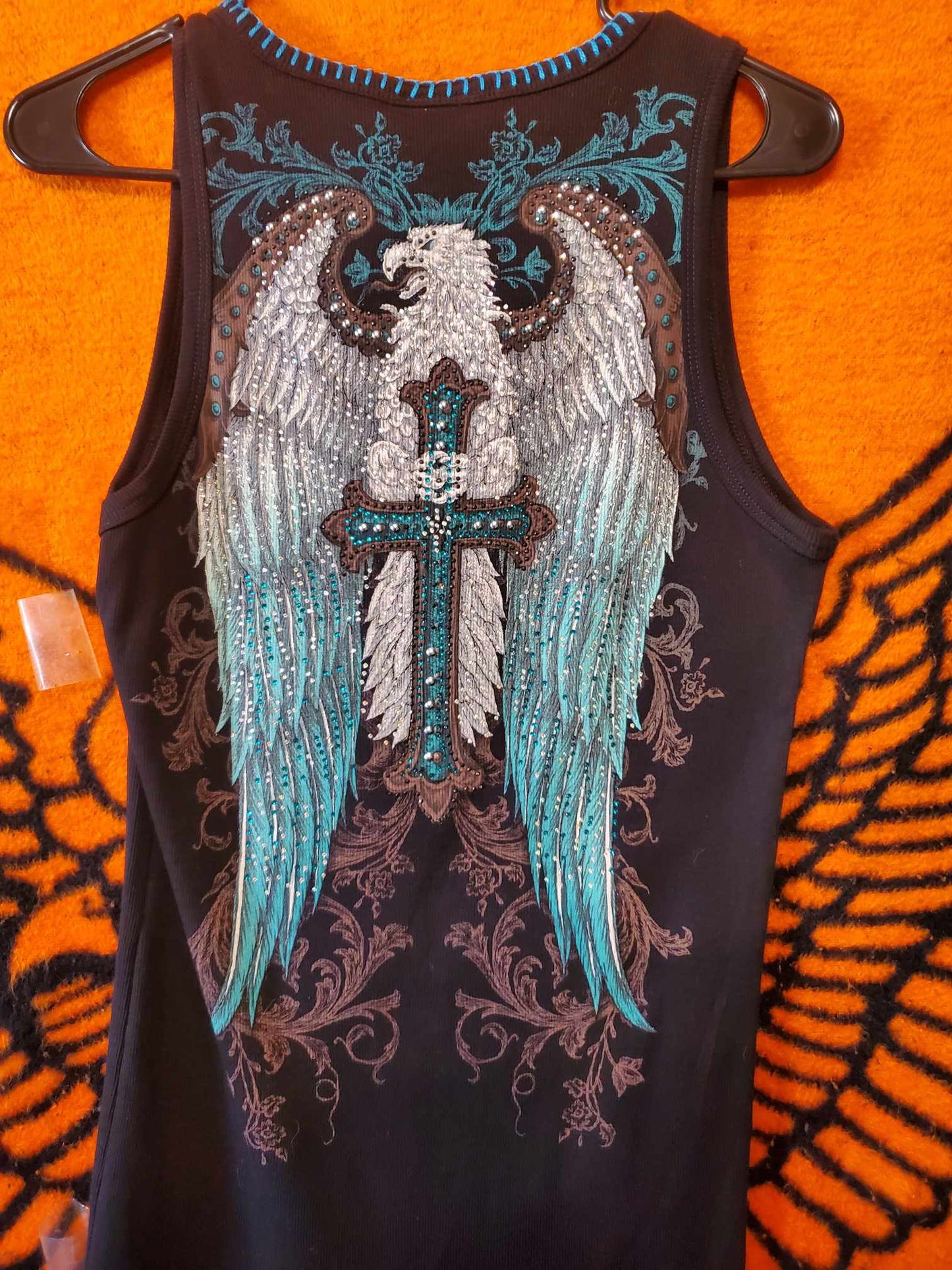 Vocal tank bling cross and wings size 1X