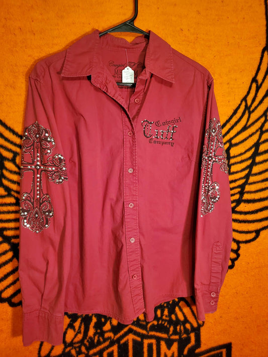 Cowgirl Tuff super blingy and super cute long sleeve shirt, women's size medium