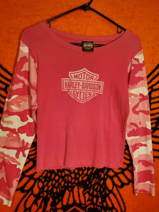 HD Pink/pink camo long sleeve shirt, women's size medium