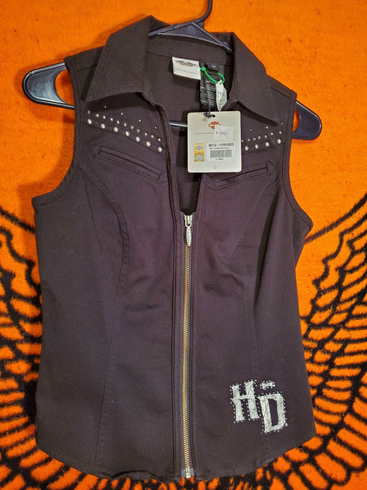 HD denim zip up vest with bling! NEW! Women's size small