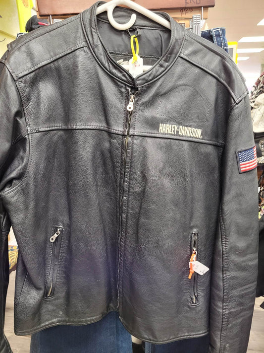 Harley Davidson leather jacket with patches. Men's size XL